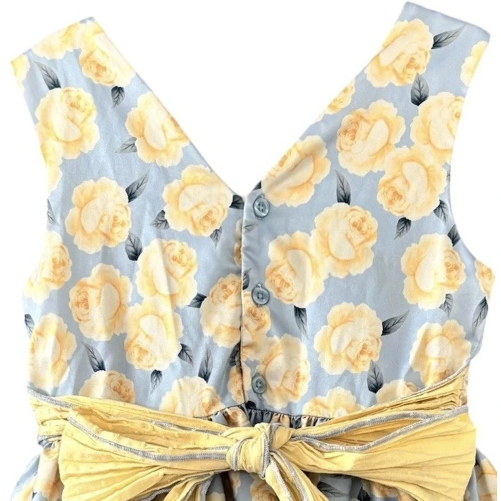 Pettigirl Spring Floral Dress Girls 8 Blue Yellow Lace Mixed Fabric Easter - Picture 6 of 10